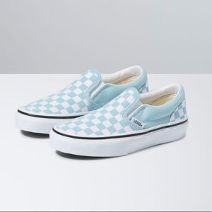 Vans Teal Checkerboard Slip On Sneaker Girls 12.5